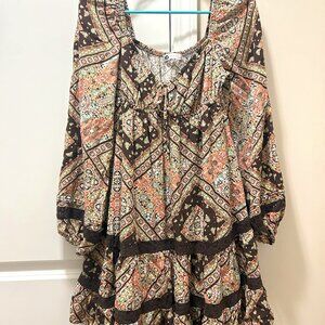 SO Peasant Sleeve Bohemian Midi Dress